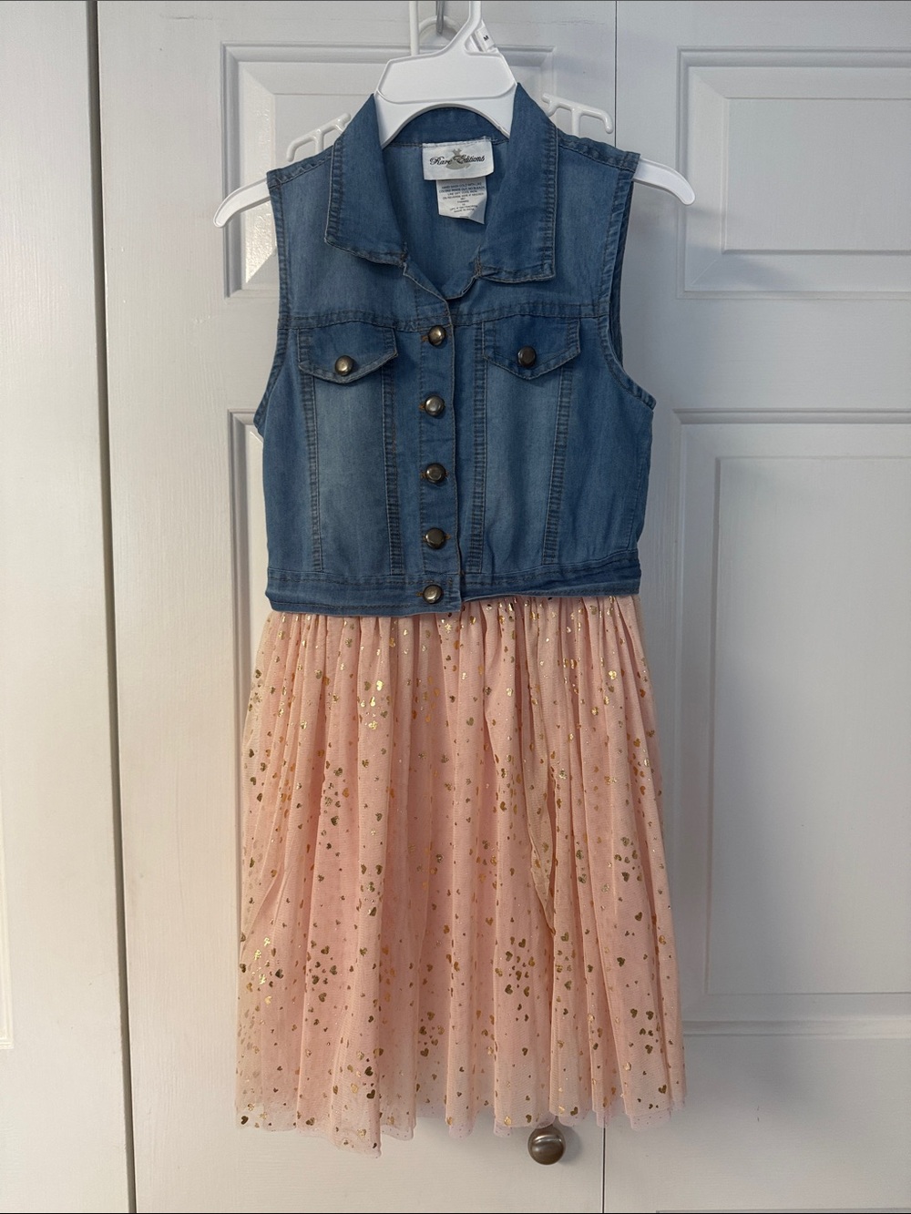 Rare Editions Denim Vest Dress with Pink Tulle & Gold Sparkle